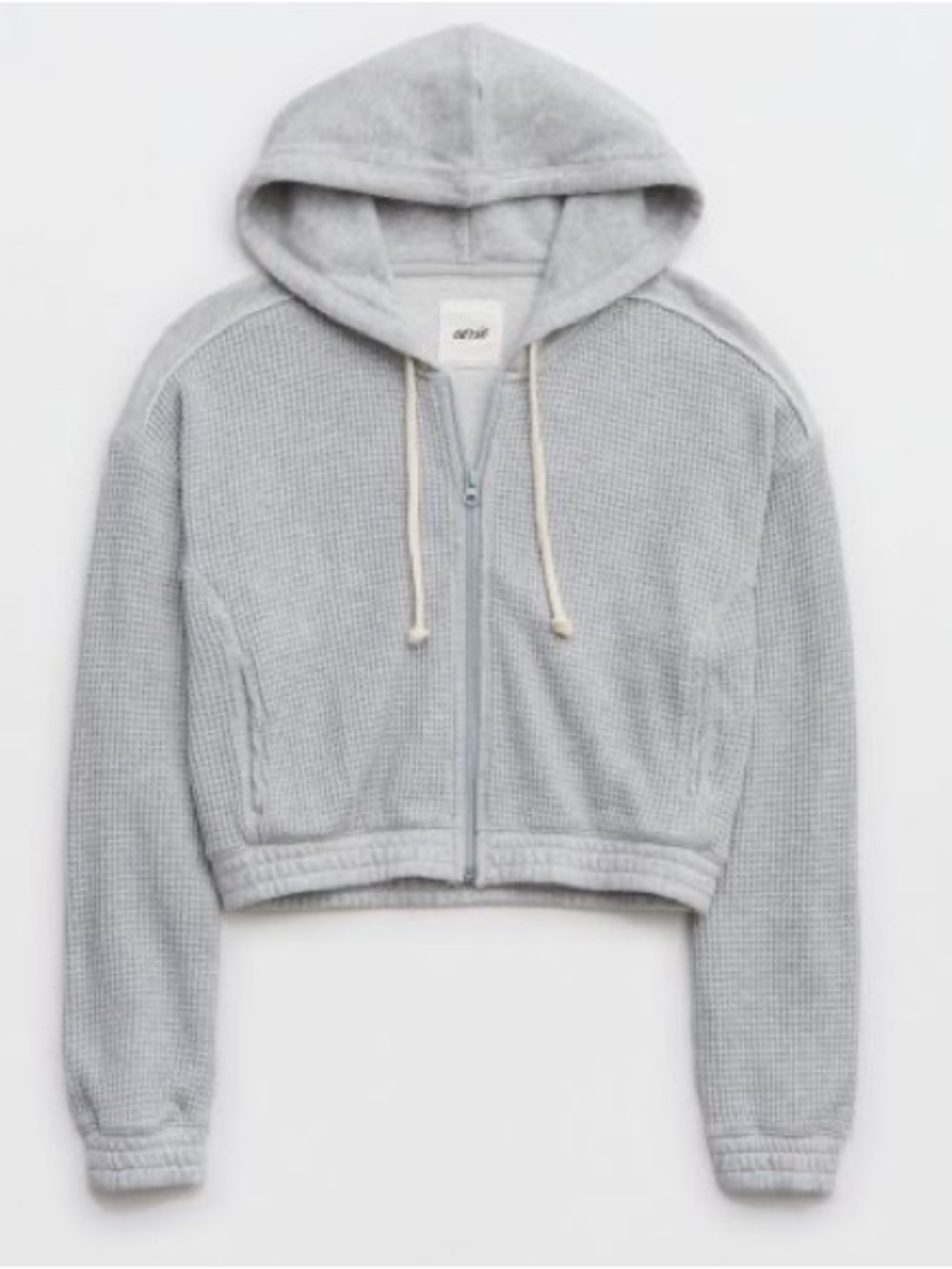 Aerie Gray Cropped Thermal Waffle Knit Full Zip Up Hoodie Size XS NWT
